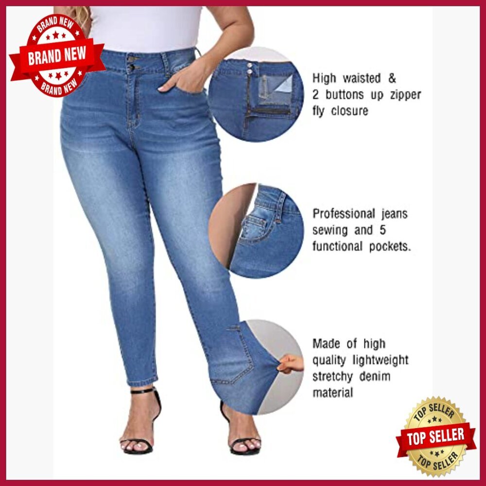 Plus Size High Waisted Skinny Jeans Stretchy Ankle Length Classic Fit - Picture 6 of 7